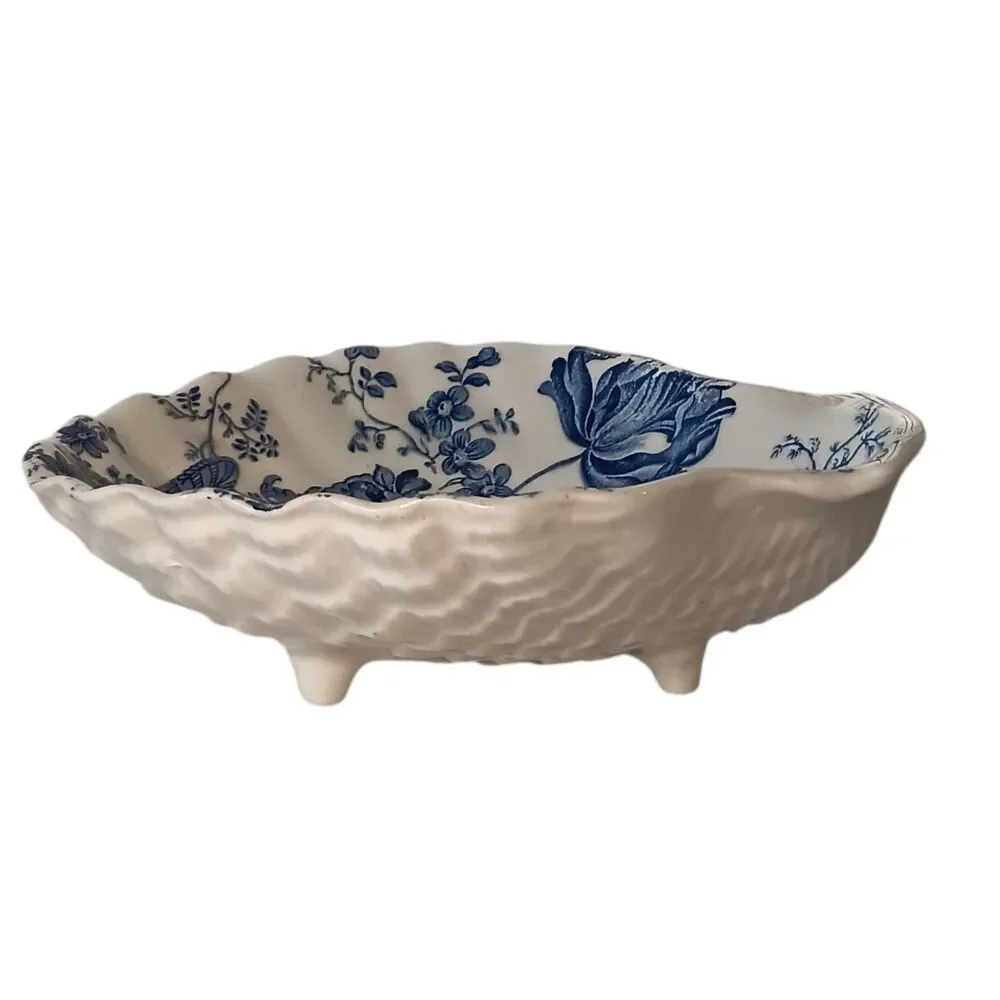 Blue Floral Chinoiserie Shell Shaped Dish Charlotte Royal Crownford Ironstone